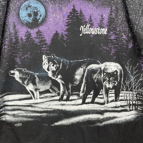 VTG Sansegal Wolf Tee XXL All-Over Graphic Western Gorpcore Cowboy Nature Grunge - Picture 4 of 9